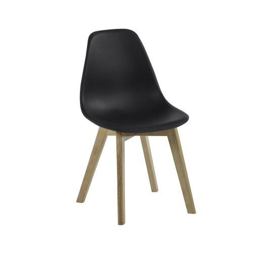 Set of 2 Agatha Black Plastic Dining Chair with Wooden Legs (H82 x W45 x D50cm)