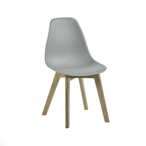 Set of 2 Agatha Grey Plastic Dining Chair with Wooden Legs (H82 x W45 x D50cm)