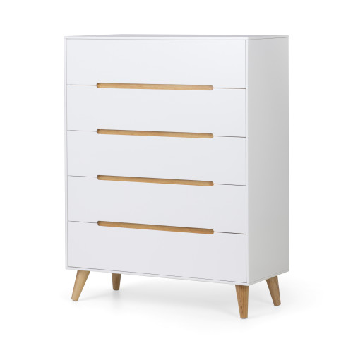 Alicia Matte White 5 Drawer Chest (D40 x W90 x H118cm)