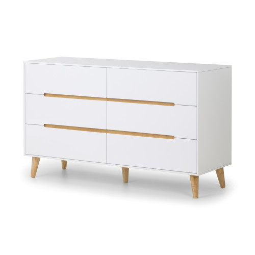 Alicia Matte White 6 Drawer Wide Chest (D45 x W130 x H78cm)