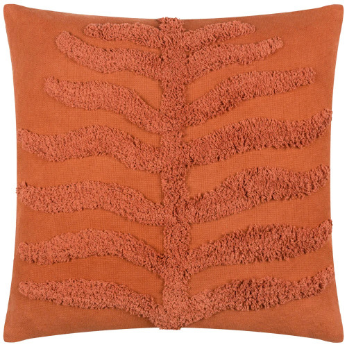 Rust Tufted Leaf Design Square Cushion 43 x 43cm