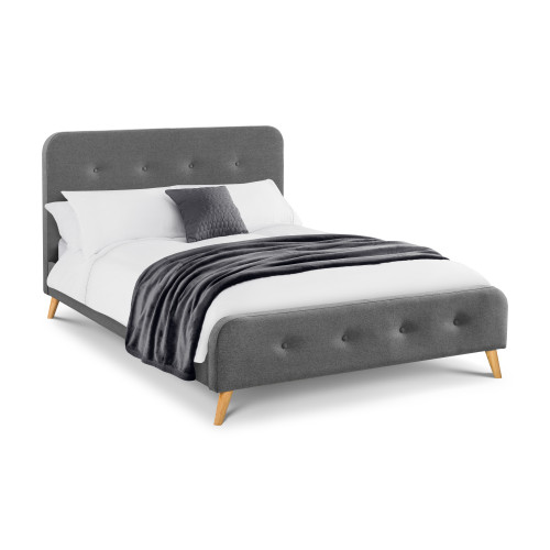 Astrid Grey Linen Retro Bed - Double (D198 x W145 x H100cm)