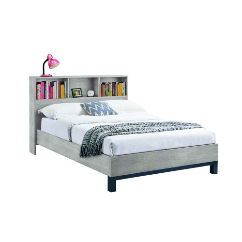Bali Grey Oak and Black Bookcase Headboard LFE Bed - King Size (D213 x W165 x H105cm)