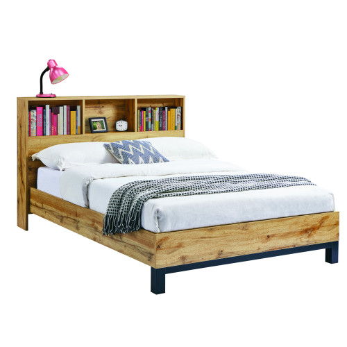 Bali Oak Bookcase Headboard Bed - Single (D213 x W101 x H105cm)