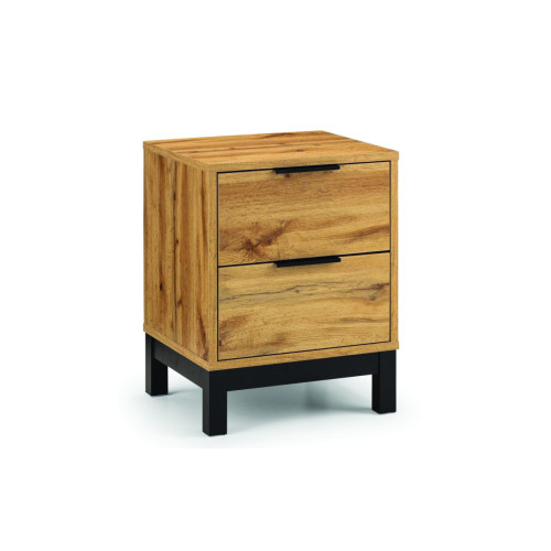 Bali Oak and Black 2 Drawer Bedside (D40 x W45 x H58cm)