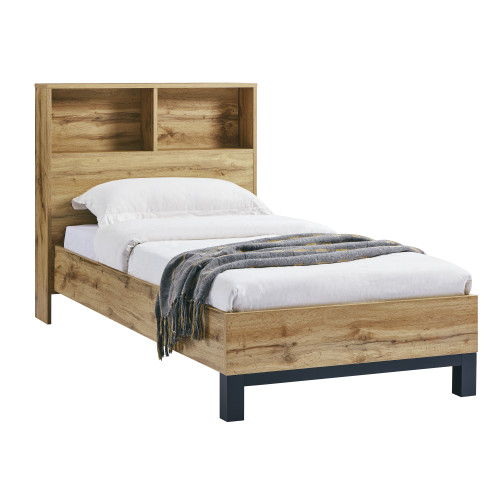 Bali Oak Bookcase Headboard Bed - Single  (D213 x W101 x H105cm)