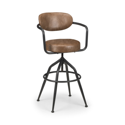 Barbican Brown Faux Leather and Black Steel Bar Stool (D51 x W55 x H100cm)