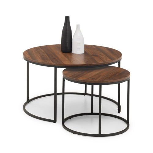 Bellini Black Metal and Walnut Nesting Coffee Table (D80 x W80 x H50cm)