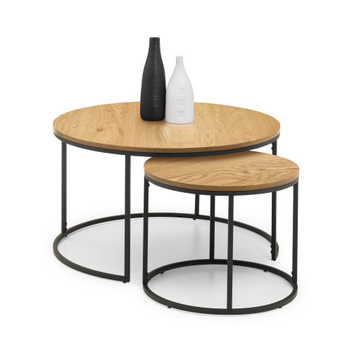 Bellini Black Metal and Oak Nesting Coffee Table (D80 x W x H50)