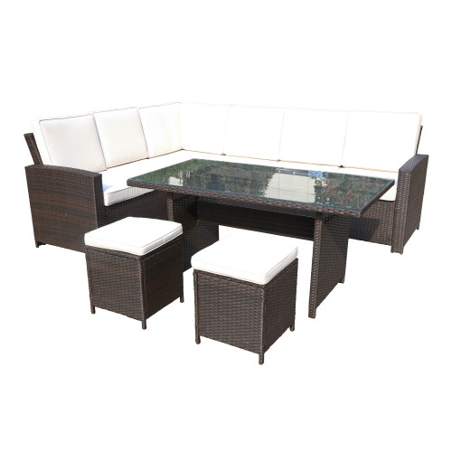 Berlin Rattan 8 Seater Corner Dining Set - Brown