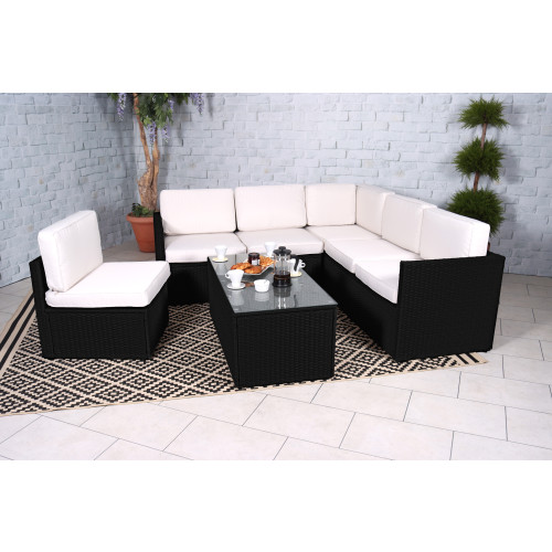 Berlin Rattan 6 Seater Corner Lounging Set - Black