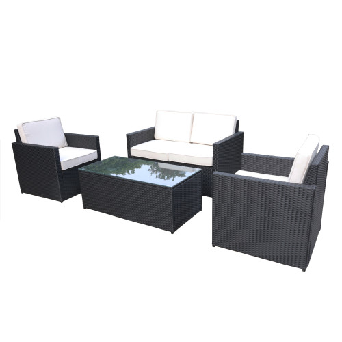 Berlin Rattan 4 Seater Coffee Set - Black
