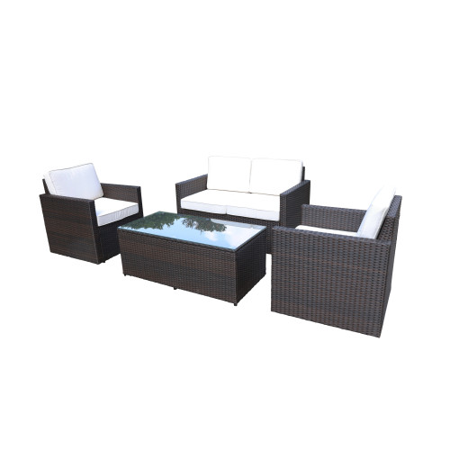 Berlin Rattan 4 Seater Coffee Set - Brown