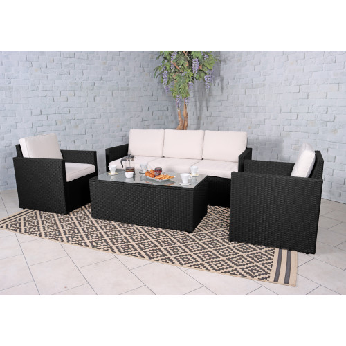 Berlin Rattan 5 Seater Coffee Set - Black