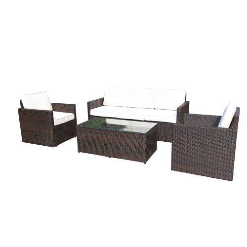 Berlin Rattan 5 Seater Coffee Set - Brown