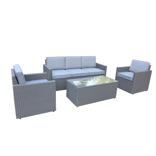 Berlin Rattan 5 Seater Coffee Set - Grey