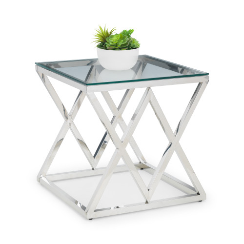 Biarritz Stainless Steel with Tempered Glass Top Lamp Table  (D55 x W55 x H55)