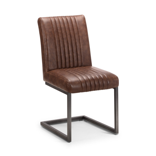 Set of 2 Brooklyn Brown Faux Leather Dining Chairs (D65 x W47 x H89cm)