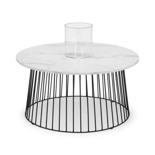 Broadway Black Metal and White Marble Finish Coffee Table  (D40 x W x H80)