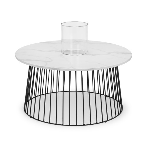 Broadway Black Metal and White Marble Finish Coffee Table (D40 x W40 x H80cm)