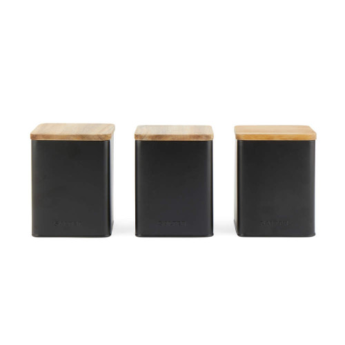 Salter FSC Toronto Set of 3 Canisters (H13.5 x W11.5 x D11.5cm) - Black