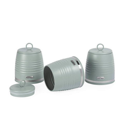 Salter Ripple Carbon Steel Set of 3 Canister Set - Sage