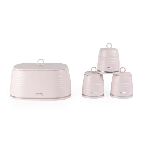 Salter Ripple Carbon Steel Canister & Bread Bin Set - Pink