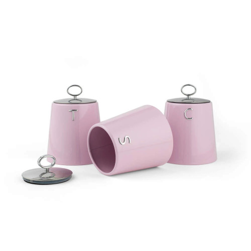 Salter Retro Carbon Steel Set of 3 Canister Set - Pink