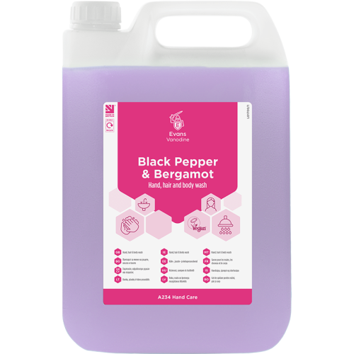 Evans Vanodine Black Pepper & Bergamot Hand, Hair & Body Wash 5 litre (Box of 2)
