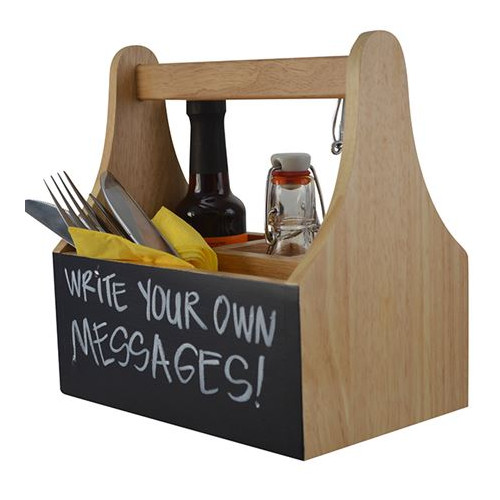 Natural 4 Compartment Table Caddy with Chalkboard