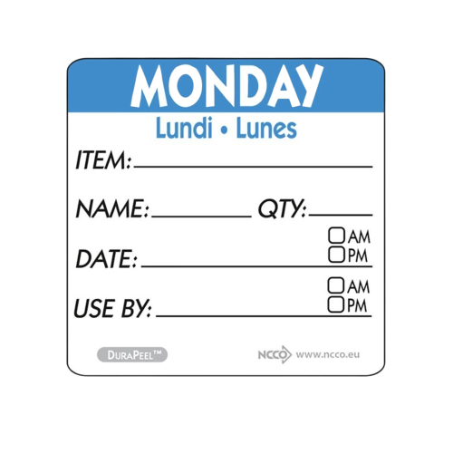 Monday Day of the Week Square Label 5cm (Box of 500)