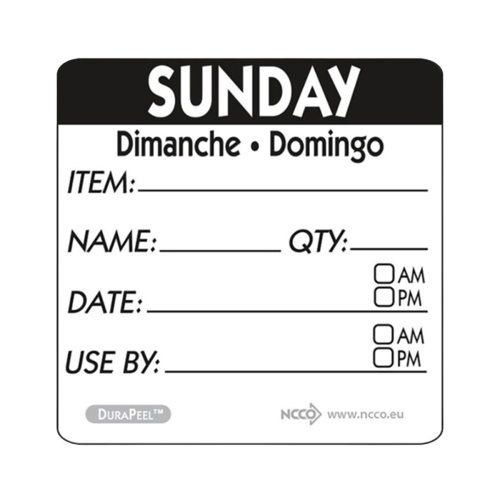 Sunday Day of the Week Square Label 5cm (Box of 500)