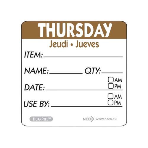 Thursday Day of the Week Square Label 5cm (Box of 500)