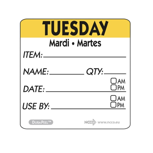 Tuesday Day of the Week Square Label 5cm (Box of 500)