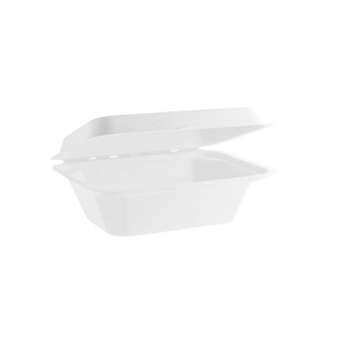 White Bagasse Sugarcane Clamshell Rectangle Box (Box of 250)