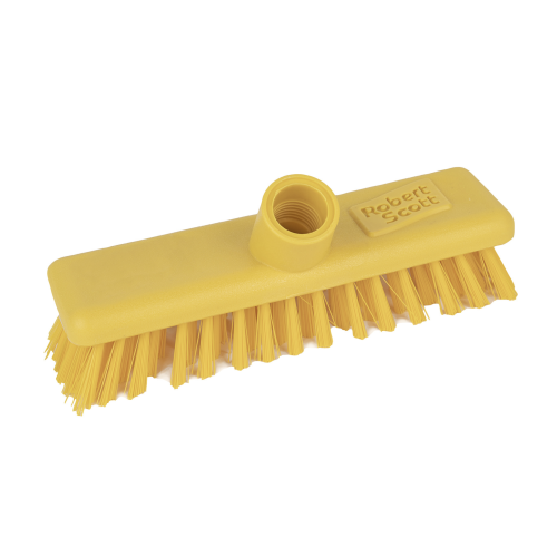 Professional Screw Thread Washable Deck Scrub Head with Stiff Fibres (H9.5 x W23 x D23cm) (Box of 5) - Yellow