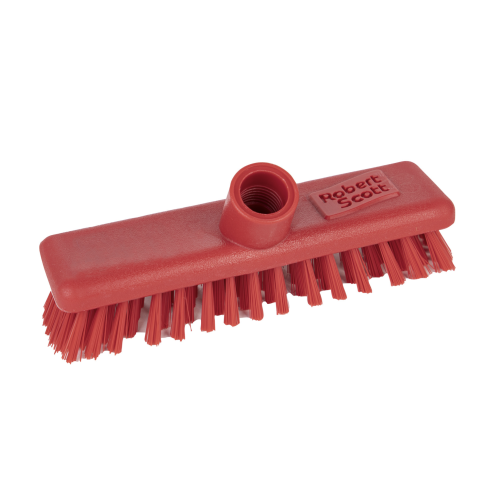 Professional Screw Thread Washable Deck Scrub Head with Stiff Fibres (H9.5 x W23 x D23cm) (Box of 5) - Red