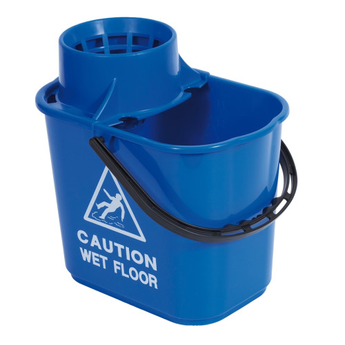 Blue 15 Litre Recycled Mop Bucket with Caution Sign (Box of 10)