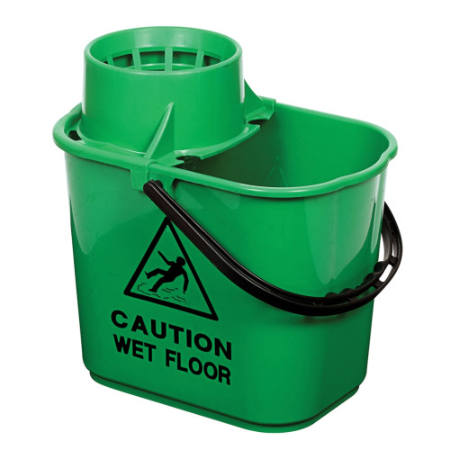 Green 15 Litre Recycled Mop Bucket with Caution Sign (Box of 10)