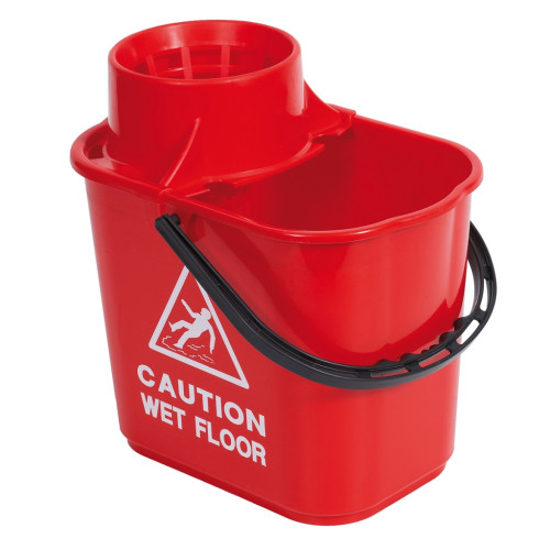 Red 15 Litre Recycled Mop Bucket with Caution Sign (Box of 10)