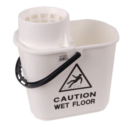 White 15 Litre Recycled Mop Bucket with Caution Sign (Box of 10)