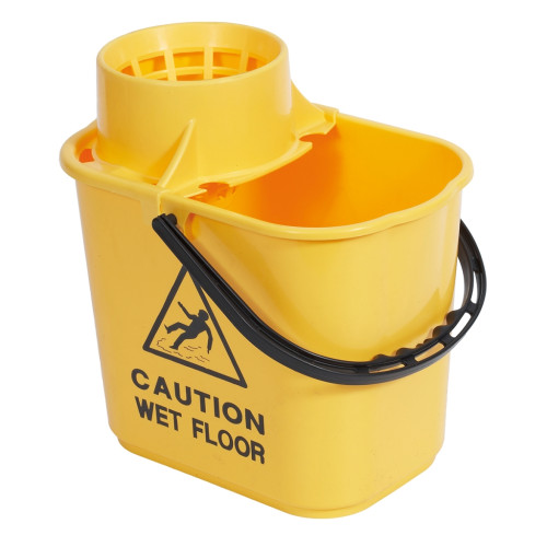 Yellow 15 Litre Recycled Mop Bucket with Caution Sign (Box of 10)