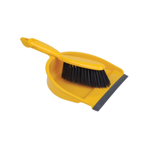 Professional Dust Pan Set with Stiff Fibres (H10 x W31 x D23cm) (Box of 12) - Yellow