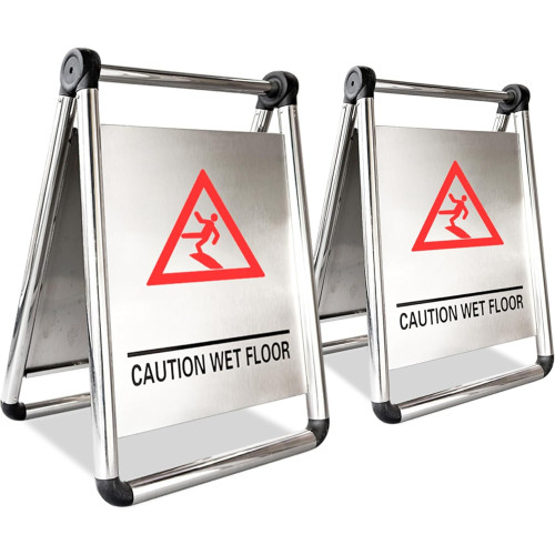 Stainless Steel Foldable 'Caution Wet Floor' Sign (Box of 2)