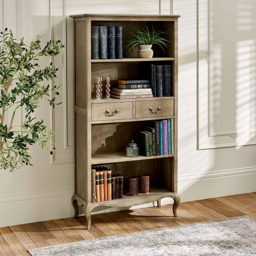 Camille Limed Oak French Style Tall Bookcase with Drawers (H180 x W90 x D40cm)