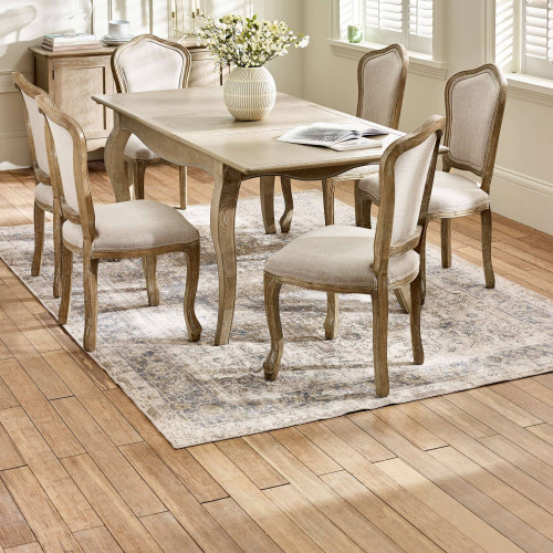 Camille Limed Oak French Style Rectangular Extending Dining Table (H75.5 x W190 x D90cm)