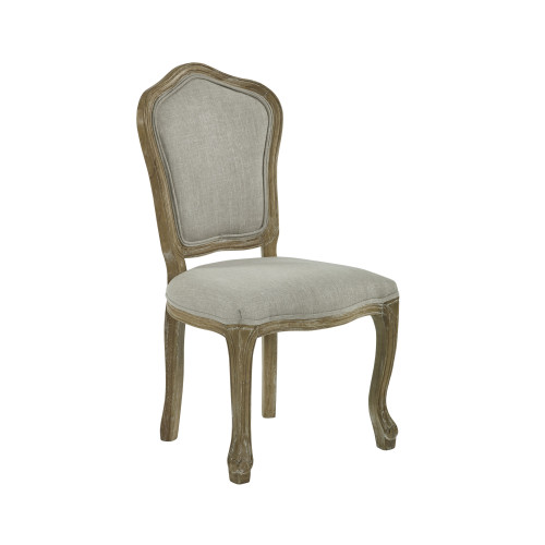Set of 2 Camille Oatmeal Linen Upholstered Dining Chairs with French Style Legs (H96 x W53 x D61cm)