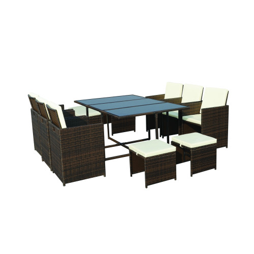 Cannes Brown Rattan 10 Seater Cube Set with 6 Chairs and 4 Foot Stools