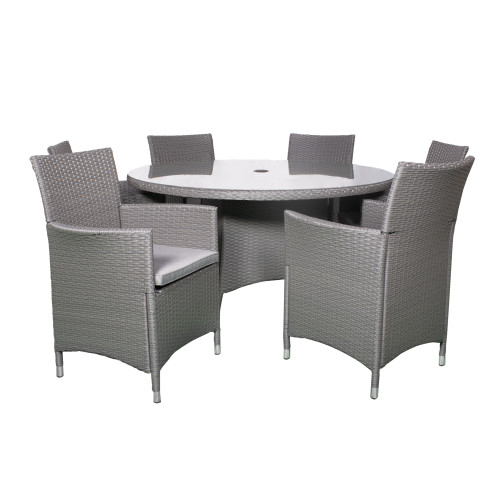 Nevada Rattan 6 Seater Round Set - Grey