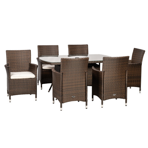 Nevada Rattan 6 Seater Rectangular Set - Brown